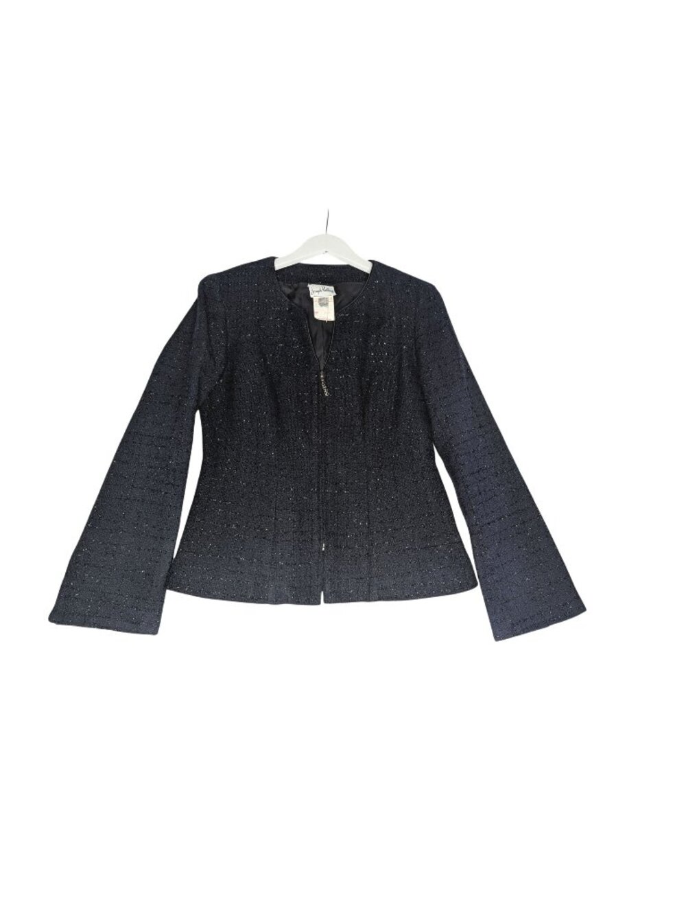 Joseph Ribkoff Navy Tweed Blue Zip Blazer Size 8 Career
